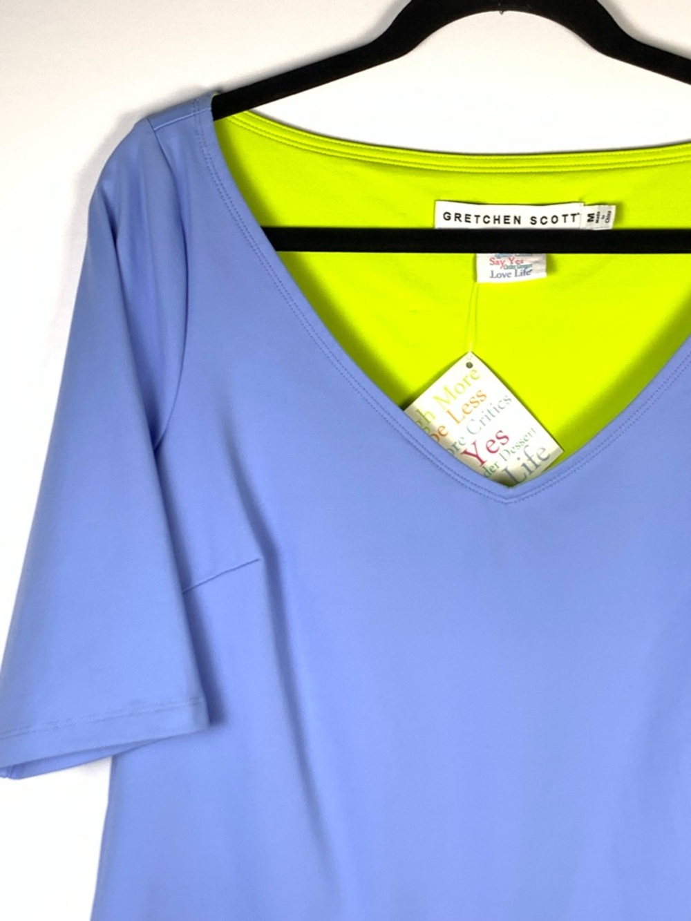 Gretchen Scott NWT Womens Medium Blue V Neck Stretch Top 3/4 Sleeve Golf - Picture 4 of 15